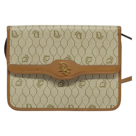 DIOR Honeycomb Canvas Shoulder Bag Pvc Leather Beige Gold - Picture 2 of 12